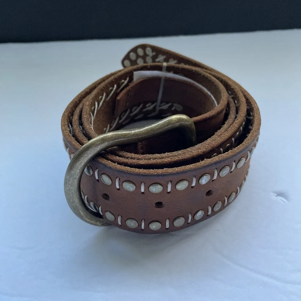We The Free Alpine Studded Leather Belt Brown Brass Buckle M Boho Festival Y2K